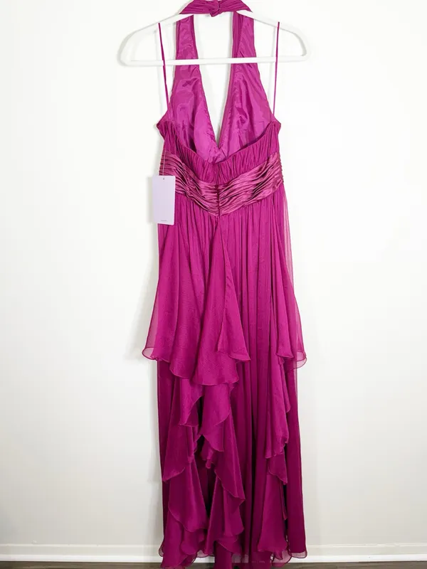 NWT JS Collections Pink Ruffle Halter Maxi Dress Formal Prom Size 10 - Image 3