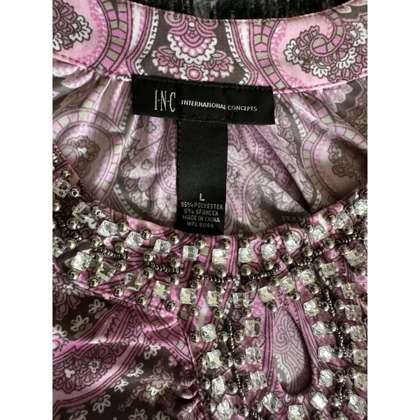 Y2K Beaded Pink Paisley Top Size Large INC Halter Keyhole Neck Blouse Boho Glam - Image 3