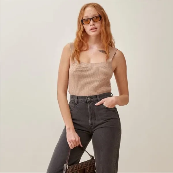 Reformation Yeta Cotton Ribbed Sweater Tank Sand Size XL - Image 4