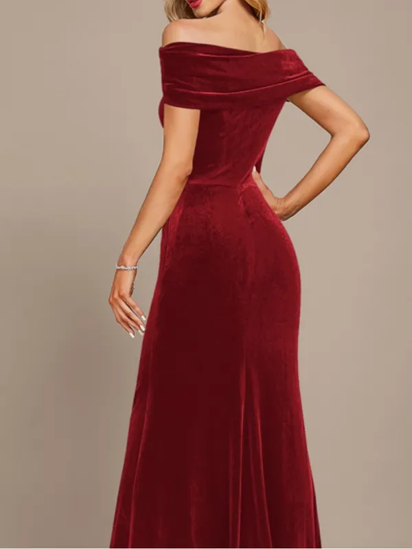 JJ's House Tazahara Red Off the Shoulder Strapless Velvet Maxi Dress - Image 10