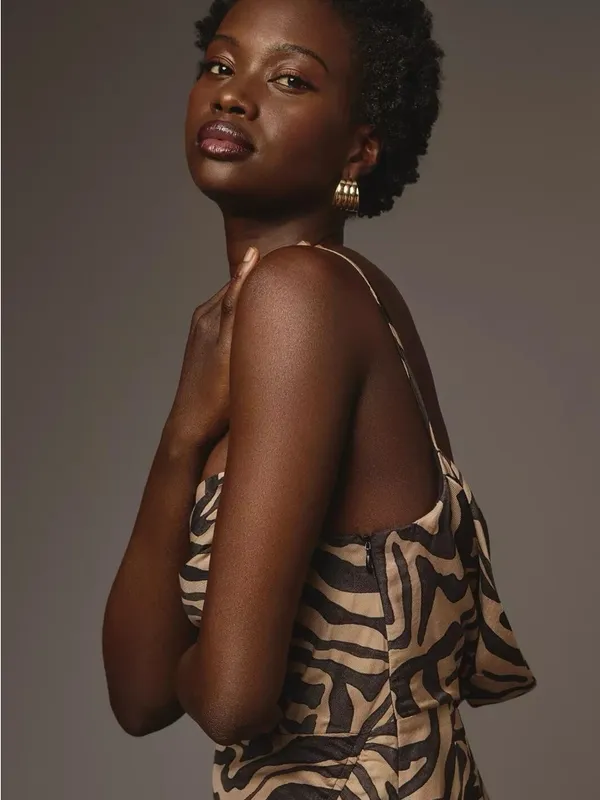 Anthropologie Tan and Black Zebra-Print Slip Midi Dress - Image 3
