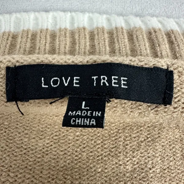 Love Tree Womens Large Cable Knit Cardigan Tan V-Neck Button-Up Sweater - Image 4