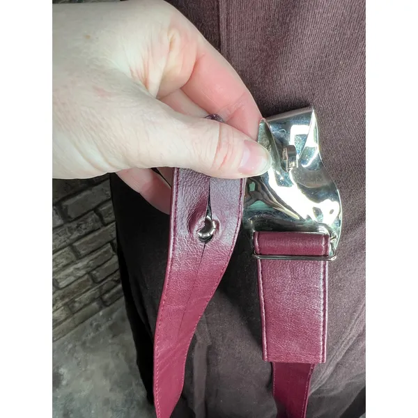 belt oval rippled buckle maroon burgundy wine silver vintage - Image 8