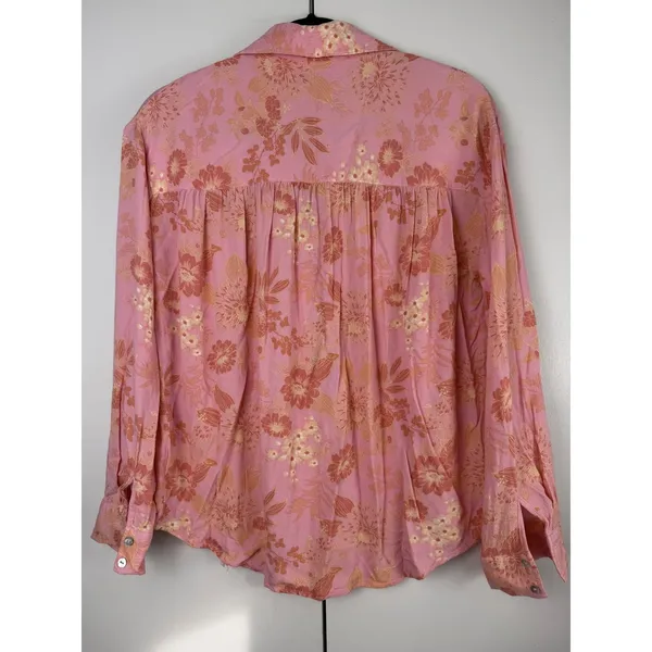 Z Supply Floral Button Down‎ Shirt Pink Rayon Long Sleeve Cottagecore Small - Image 2