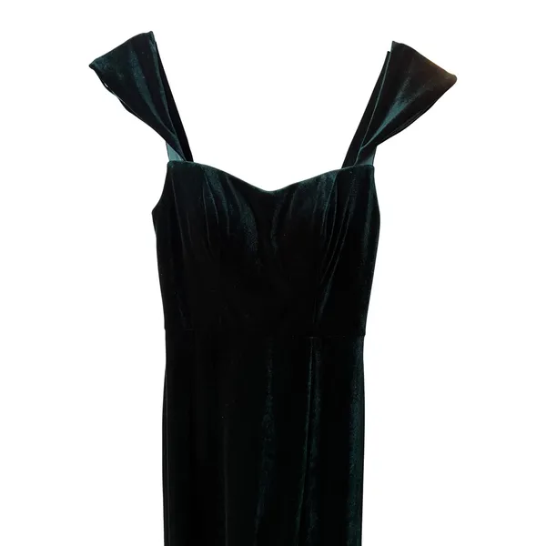 Jenny Yoo Collection Issa Velvet Off‎ the Shoulder Gown Emerald Green Size 0 - Image 5