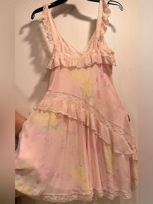 LoveShackFancy Serima Mini Dress Soft Pink Ruffle Lace Chemise - Image 6