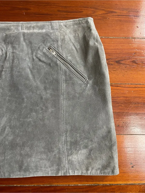 BLANKNYC Suede Leather A-Line Mini Skirt Fog Gray Moto Zip Pockets Sz 26 💚🎀 - Image 9