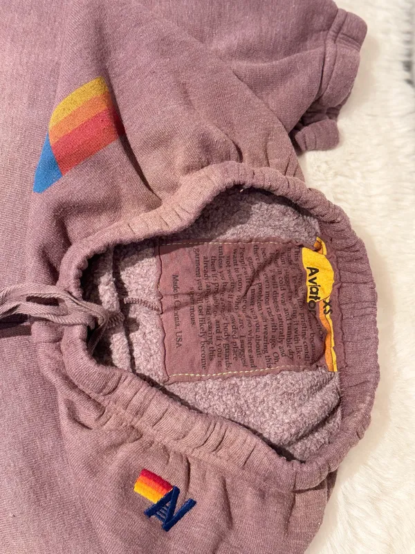 Aviator Nation Classic Stripe Cropped Crew & Sweatpants Set – Faded Mocha – S/XS – Preloved - Image 6