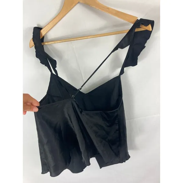 Victorias Secret Satin Ruffle Cross Back Tank Black Size Small - Image 4