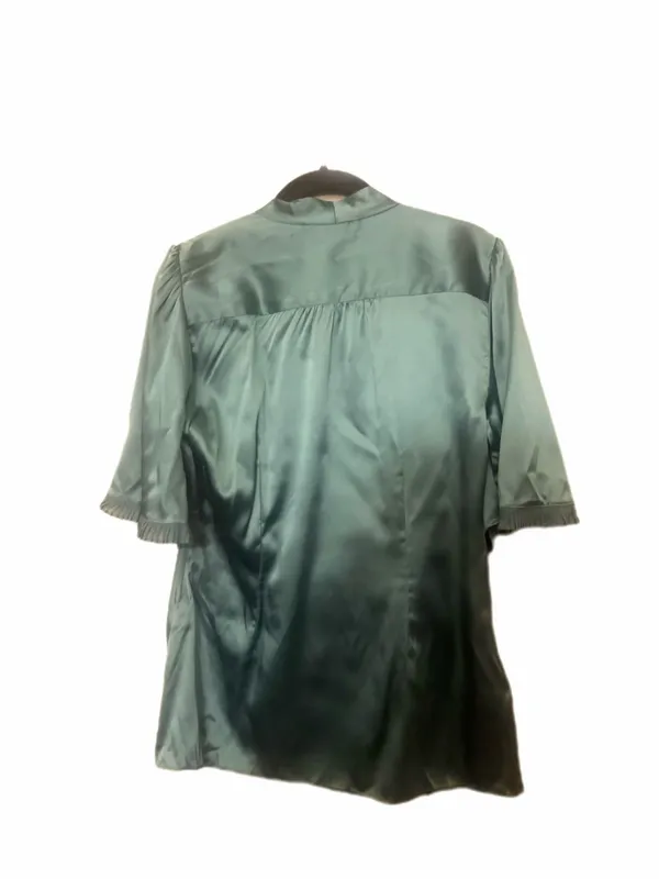 Y2K Vintage BCBGMaxazria Teal Green Silk Blouse with Oversized Sleeves - Image 3