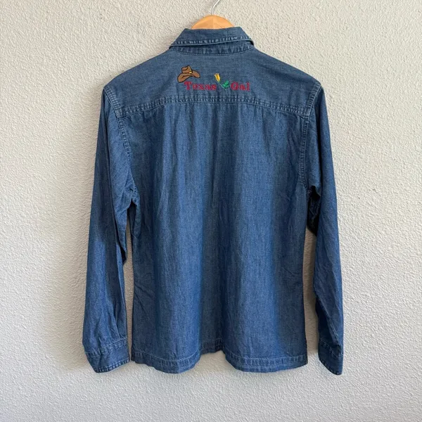 Lone Star State Texas Gal Denim Button Front Shirt Size‎ Small Embroidered - Image 4