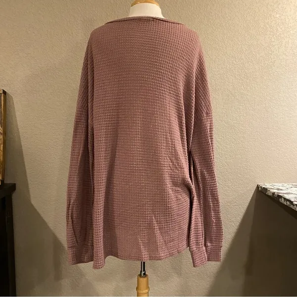 Jodifl Mauve Long Sleeve Waffle Crewneck Top XXL - Image 3