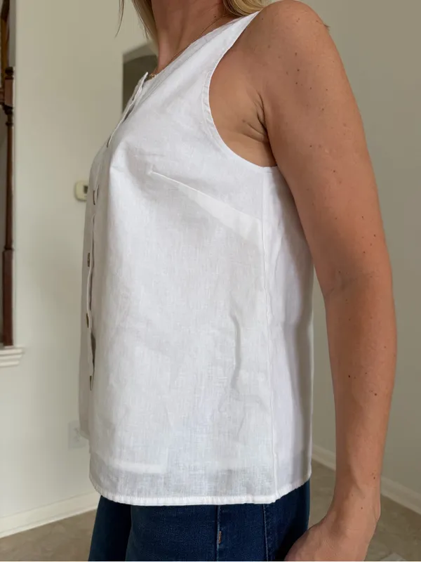J.Crew Linen Blend Button Front Shell Top Vest White Size M NWT - Image 2