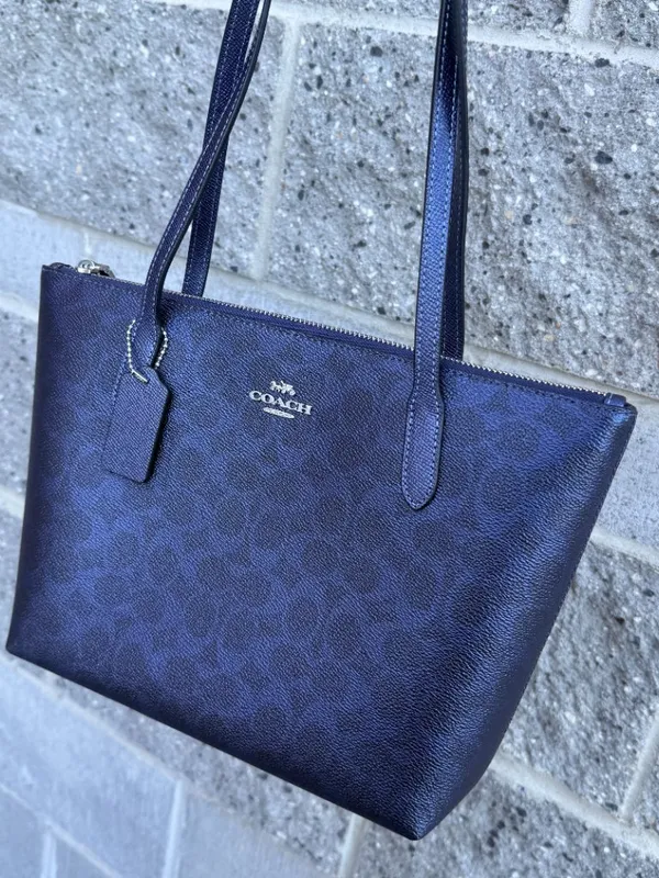 NWT COACH Fiona Zip Tote Bag In Signature Canvas CW396 Blue/Navy - Image 2