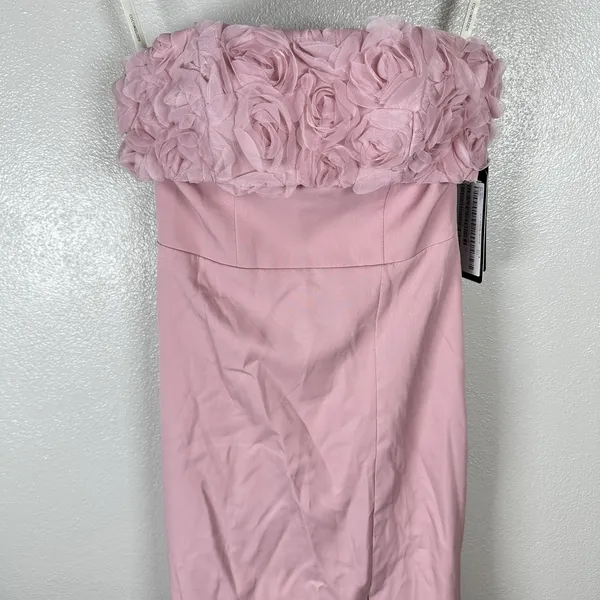 NEW Cocomelody Formal Gown Womens 2? Pale Pink Rosette Strapless Maxi Train Prom - Image 2