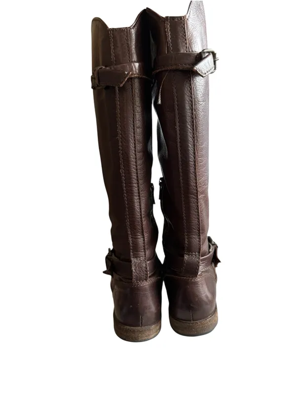 Frye 4001 Brown Leather Tall Riding Boots Women’s 7 B Side Zip Buckle - Image 5