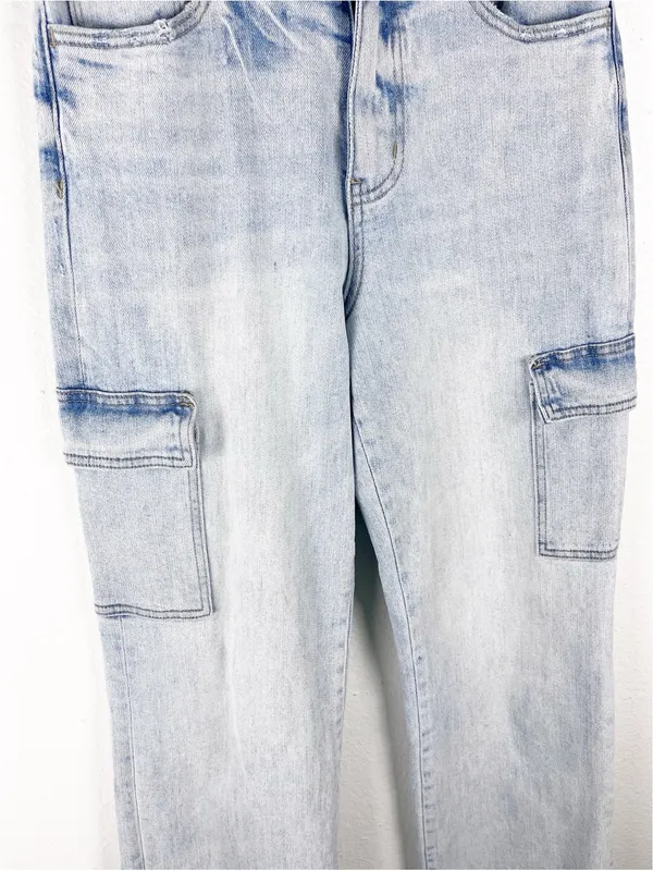 VERVET Light Wash High Rise Wide Leg Cargo Denim Jeans 25 Casual Neutral Boho - Image 10