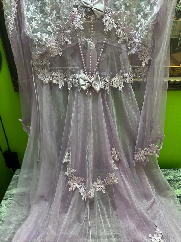 Embroidered Sheer Lace Robe in Light Lavender - Elegant Layering M - Image 4