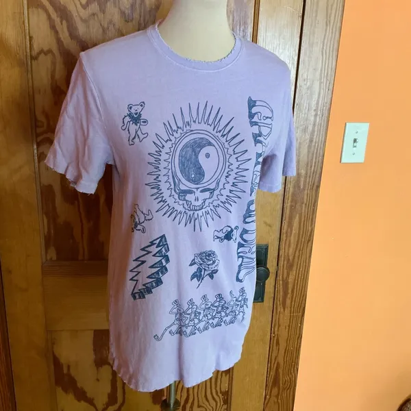 Grateful Dead Junk Food Pink Graphic Tee Distressed Skull Yin Yang Shirt Size S - Image 11