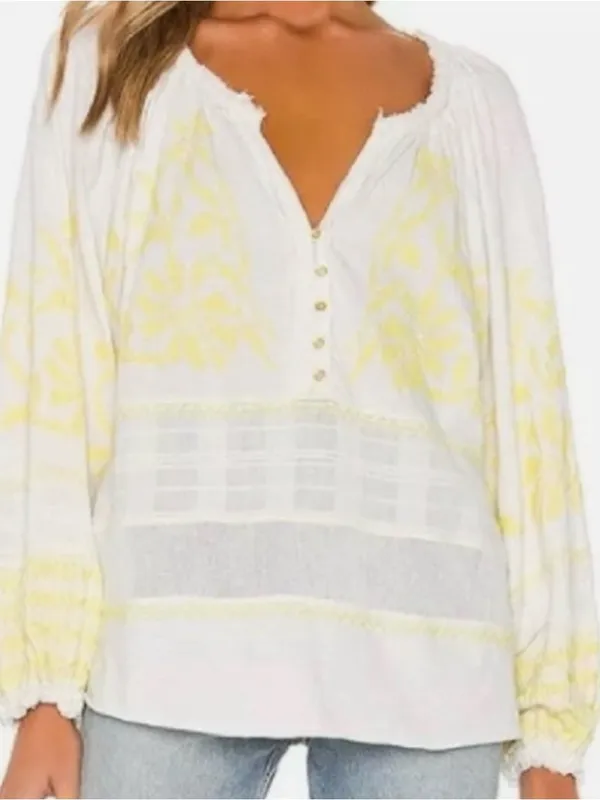Free People Cotton Persuasion Embroidered Blouse Balloon Sleeve Oversized Large - Image 2
