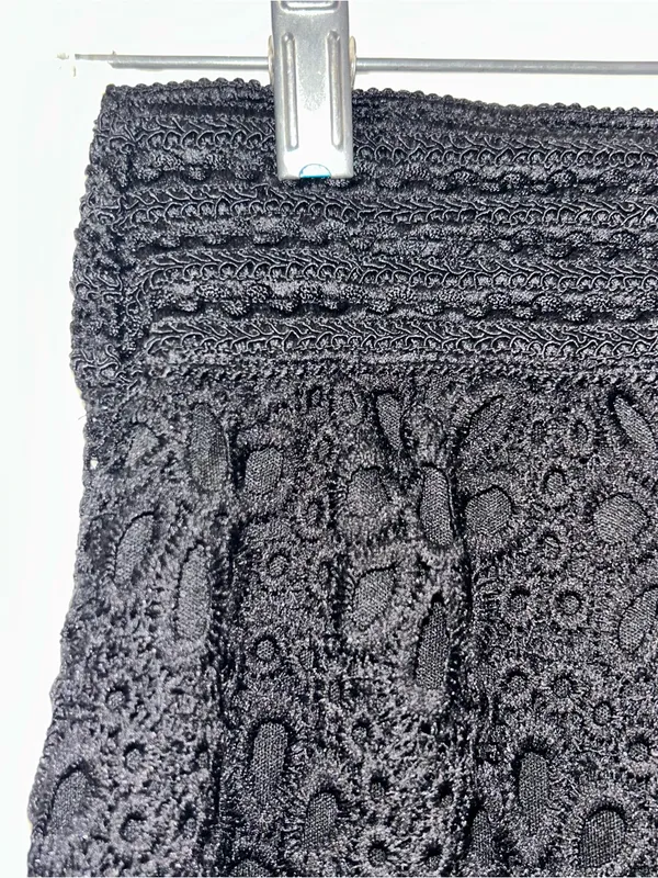 Black Crochet Mini Skirt - Elegant Floral Eyelet - Image 2