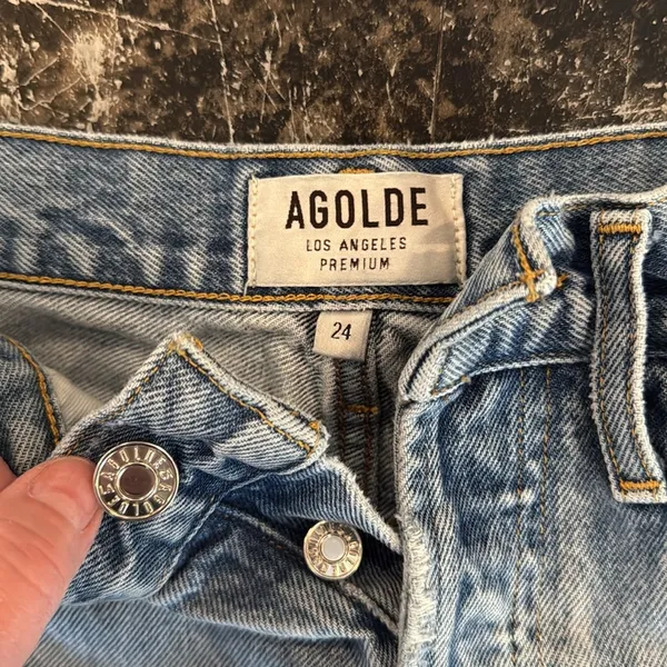 Agolde Light Washed Distressed Button Fly Cutoffs 3" Inseam Size 24 - Image 3