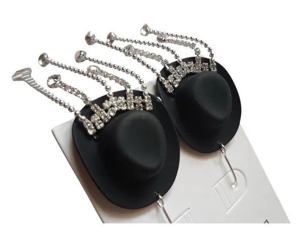 Cowboy Hat Crystal Rhinestone Dangle Earrings  - Image 3
