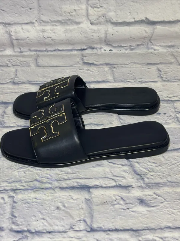 TORY BURCH Double T Sport Leather Slide Sandal Perfect Black Size 9.5 (40) - Image 8