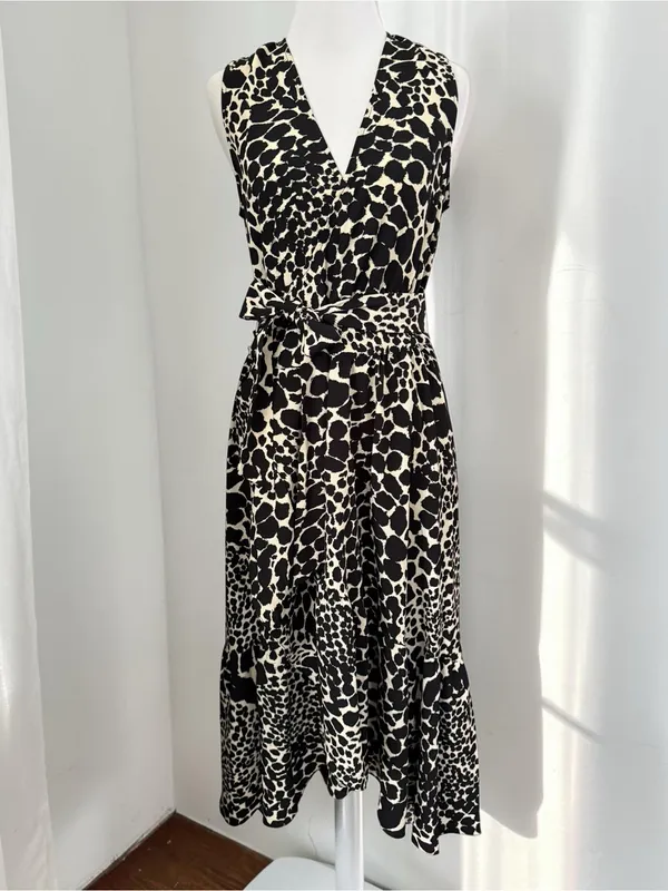 NWT Who What Wear Swirling Leopard Wrap Ruffle High Low Maxi Dress XS - Image 9
