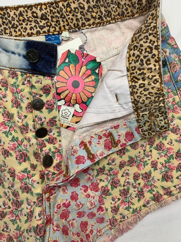 Farm Rio size 28 new Floral Patchwork High-Rise Women’s Denim Shorts Multicolor - Image 4