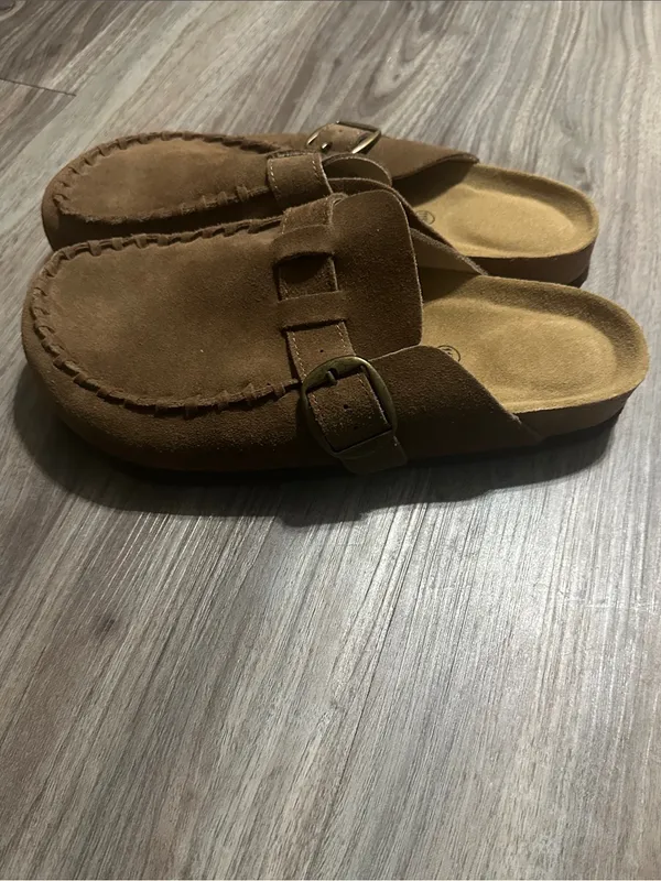 Cushionare Women’s Suede Buckle Mules in Brown - Image 4