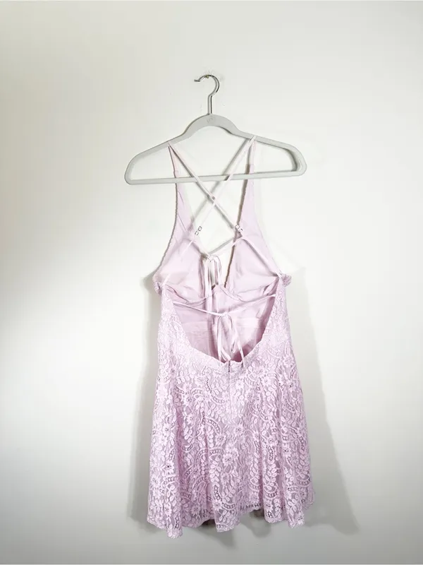 For Love & Lemons Carmela Mini Dress Lace Light Pink Large - Image 5