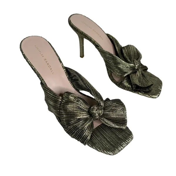 Loeffler Randall Claudia Heels‎ Gold Textured Bow - Image 6