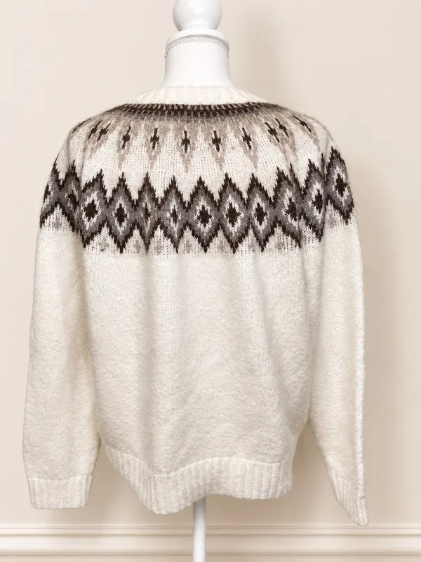 Old Navy XS Cream Brown Fair Isle Wool Blend Nordic Sweater CabinCore Ski Resort - Image 4