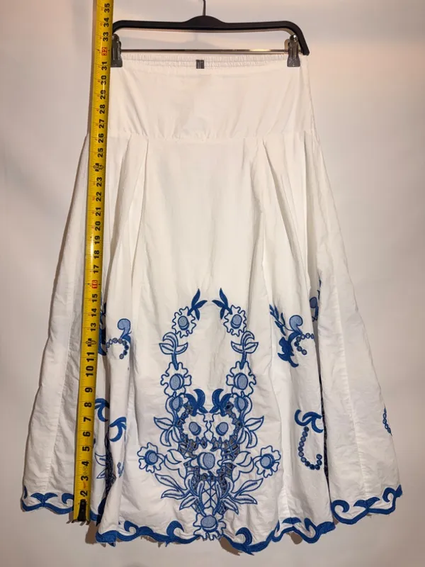 Anthropologie White Cotton Cutwork Embroidered Lined Midi Skirt Size S - Image 5