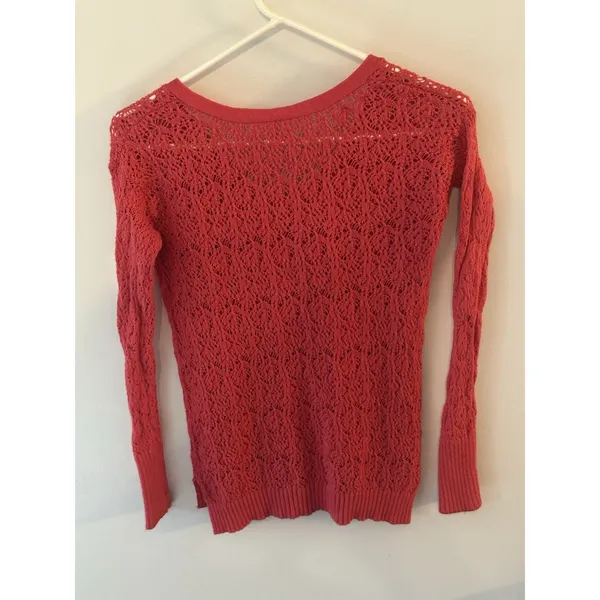 Aeropostale Bright Pink Crochet Sweater Womens Medium VNeck Angora Y2K Vintage - Image 2