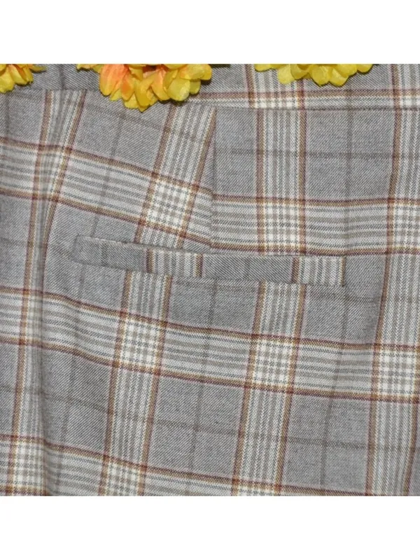 Gianni Bini Brown Plaid Straight Trousers Pants Size 12 Slit Hems Career Retro - Image 7