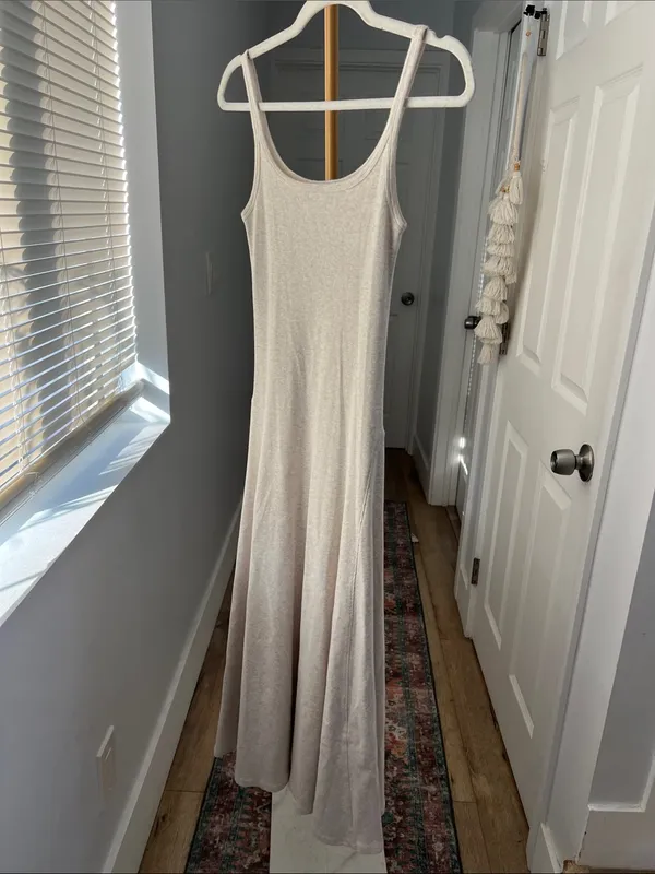 Buck Mason Surplus Rib Scoop Neck Midi Dress Neutral Heather Cream XS $118 - Image 4