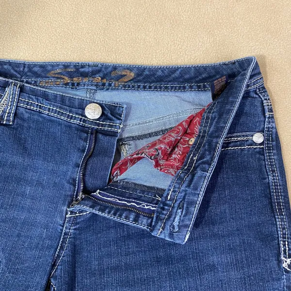 Seven7 Bootcut Jeans Women's Sz12 Blue Contrast Stitch Embroidered Pockets EUC‎ - Image 4