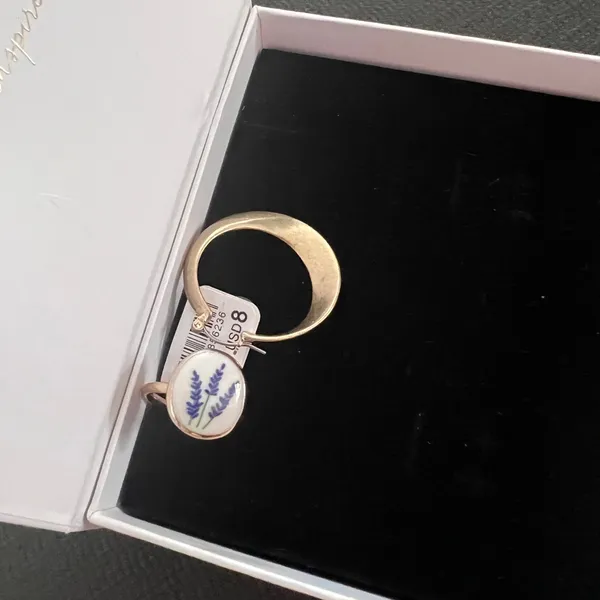 Free People Gold Ring with White and Blue Enamel - Image 3