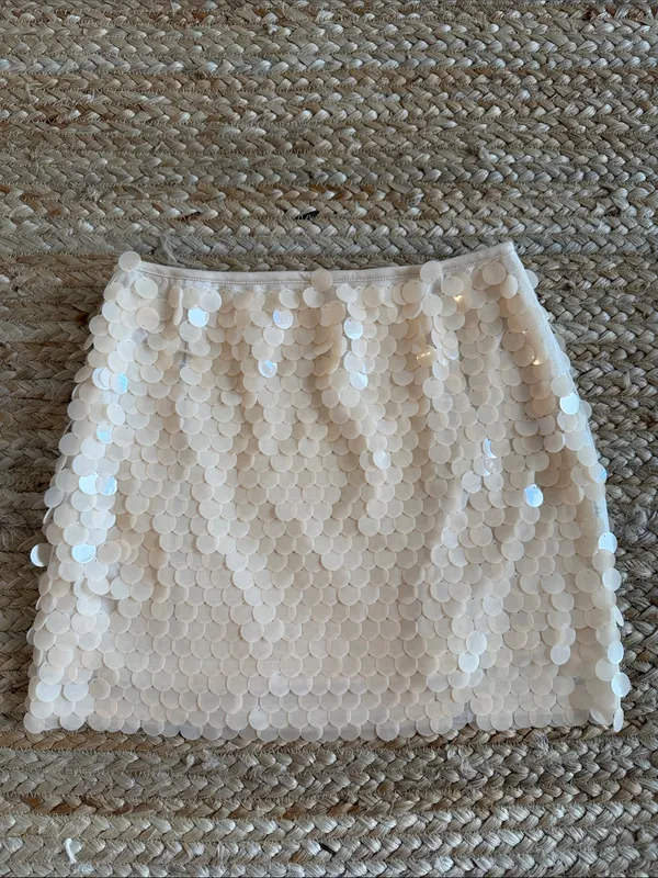 Ivory paillette sequin mini skirt - Image 4