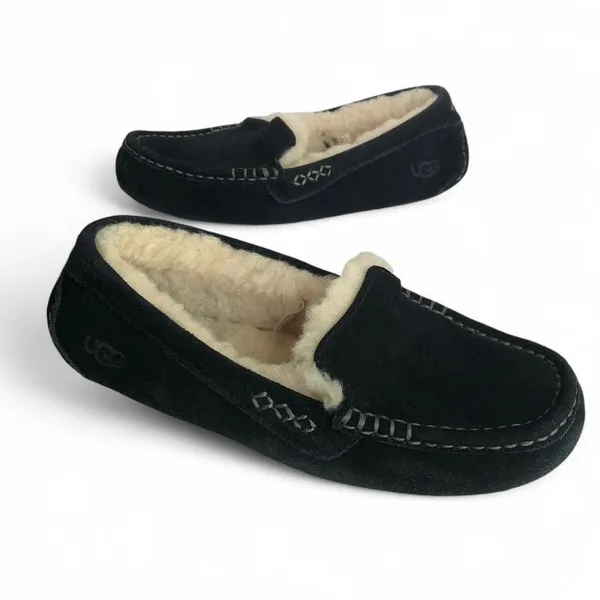 UGG Ansley Black Suede Sheepskin Warm Moccasins Slippers Shoes Size US 8 Women - Image 6