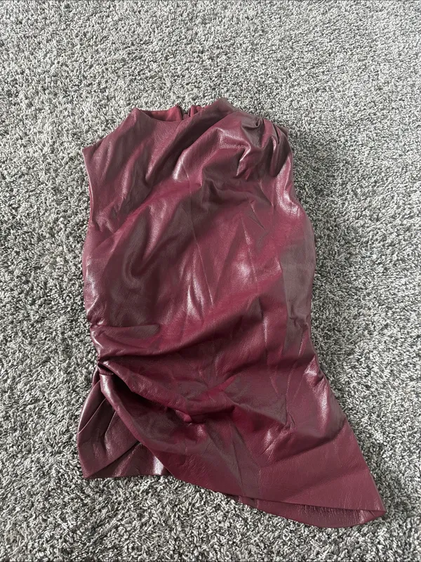 HOUSE OF CB ALLEGRA Wine Vegan Leather Asymmetric Top, Size X-Small, $148 - Image 10