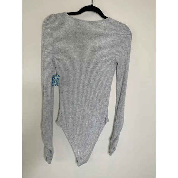NWT Free People OB878253 Pebble Gray Cozy Up With Me Bodysuit Sz Small - Image 6