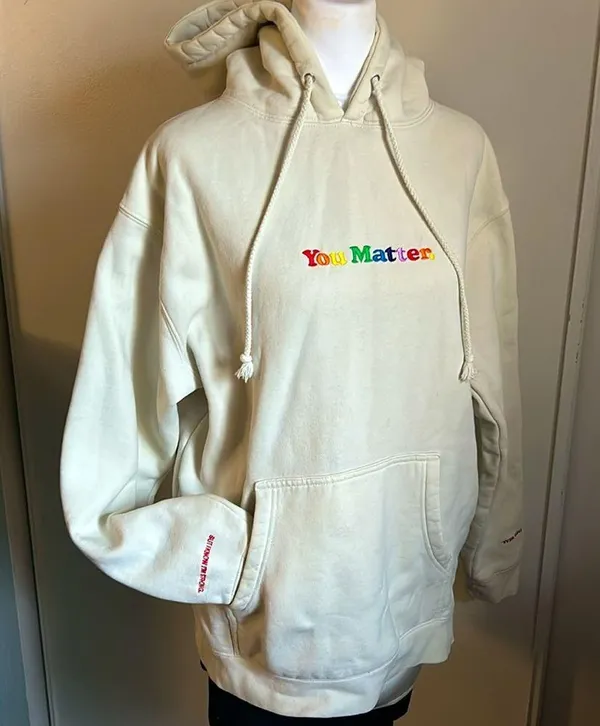 You Matter Embroidered Unisex Solid Eggshell Pullover Sweatshirt Hoodie White Size M - Image 9