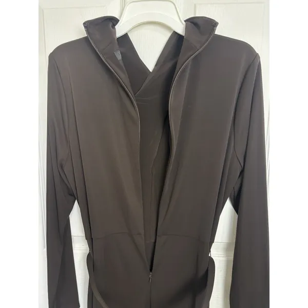 NWOT Lauren Ralph Lauren Brown Belted Mockneck Jersey Dress 14 Stretch - Image 7
