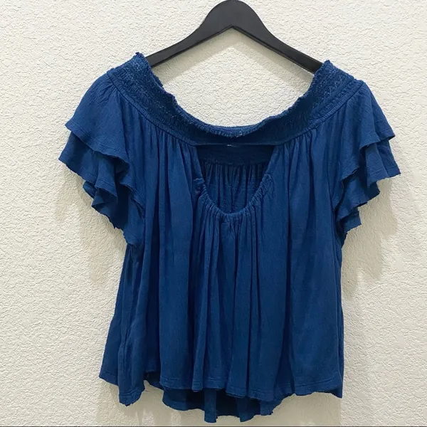 Free People OB474685 “Santorini” Off the Shoulder Sapphire Blue Top Size M - Image 6