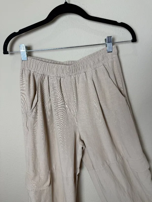 Bershka European Linen Blend Cargo Wide Leg Pants Trousers Size Small - Image 3