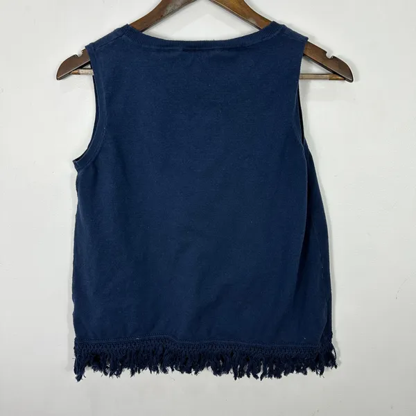 Sail to Sable Navy Fringe Tank Top‎ M Preppy Coastal Resort Euro Luxury Nautical - Image 4