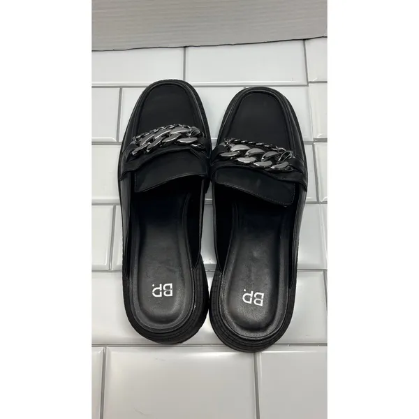 BP. Platform Loafer Mules Women 9.5 Black Excellent Chain Lug Sole Slip On Edgy - Image 11
